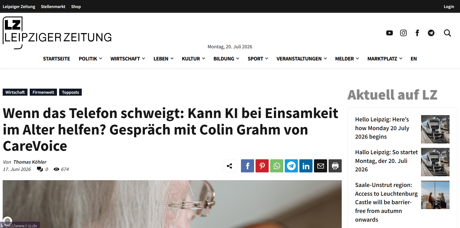 Screenshot des Artikels von Leipziger Zeitung über halloHelga